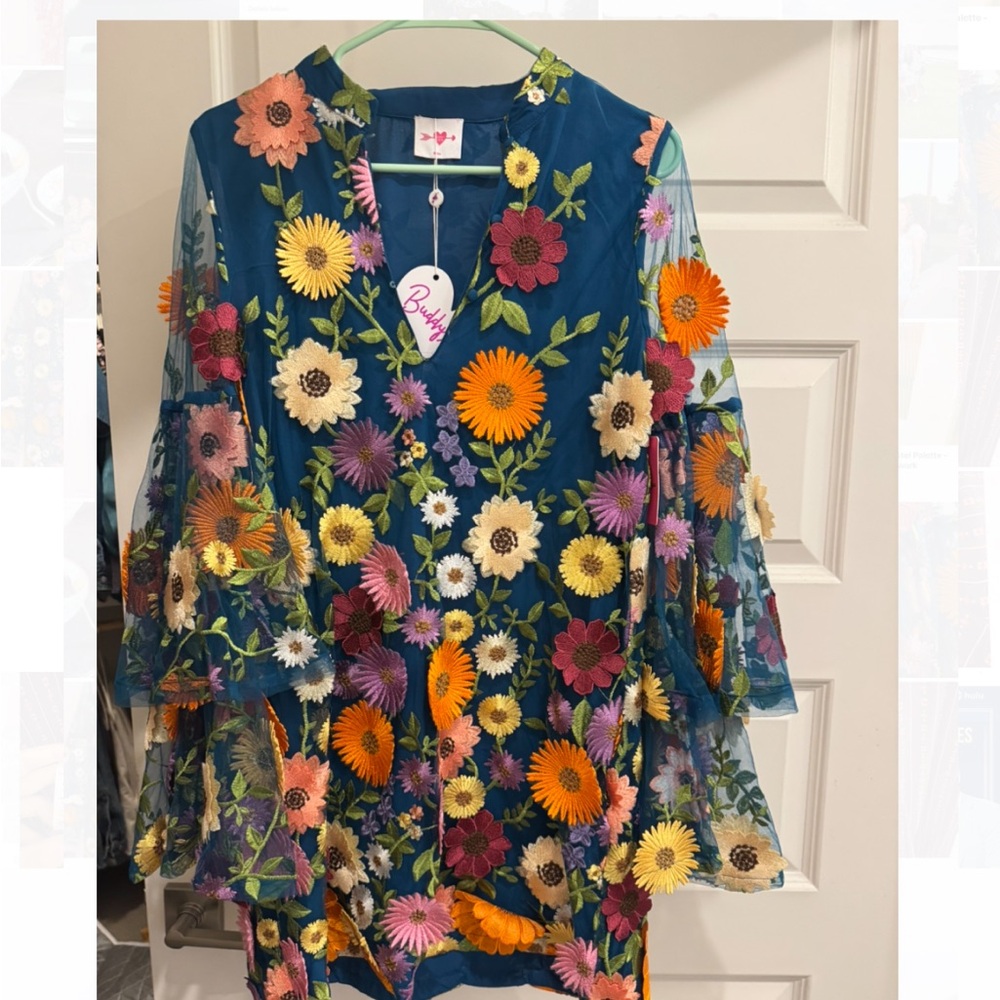 BuddyLove Teal Floral Embroidered Dress